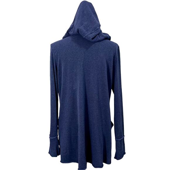 elan Navy Blue Hooded Open Draped Cardigan Sweater Cozy Boho Size Medium - Picture 5 of 9